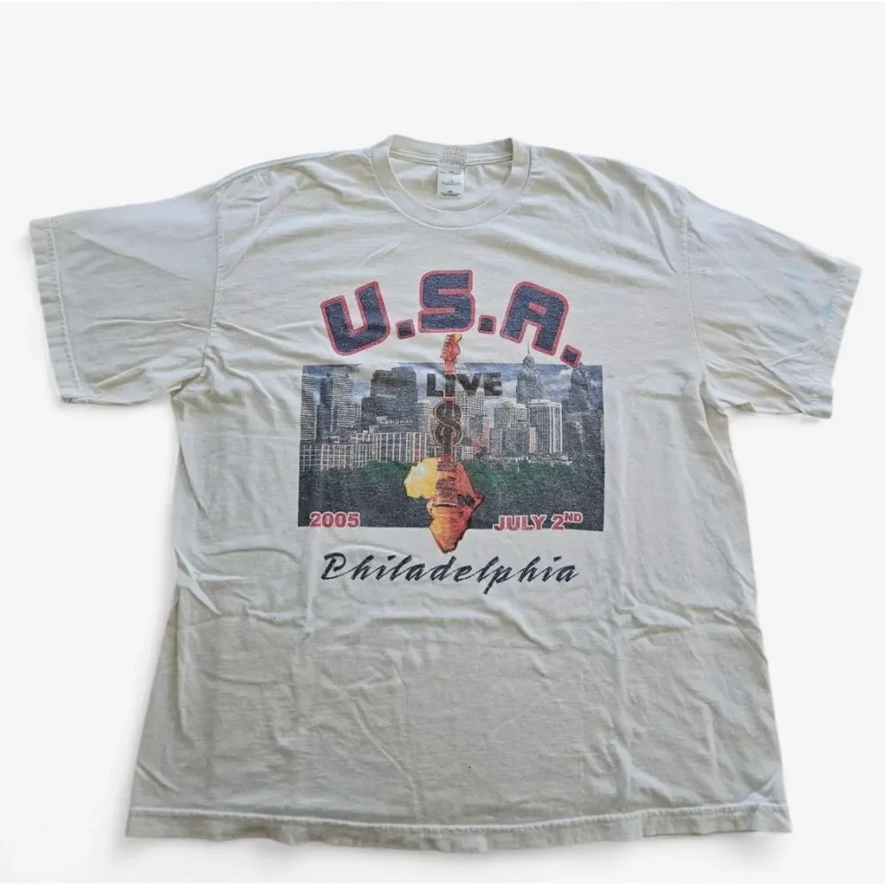 Vintage Live 8 Philadelphia Concert Philly 2005 Skyline Graphic Tee T-Shirt XXL